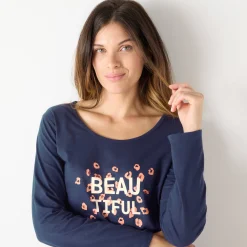 T-shirt met lange mouwen in effen katoen geplaatste 