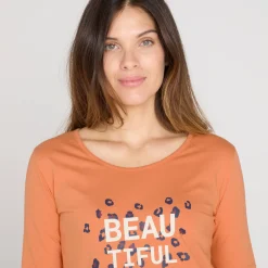T-shirt met lange mouwen in effen katoen geplaatste 