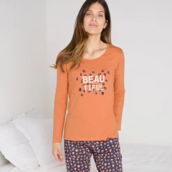 T-shirt met lange mouwen in effen katoen geplaatste 