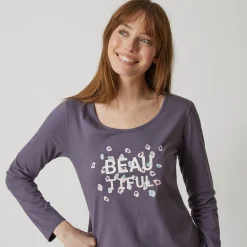 T-shirt met lange mouwen in effen katoen geplaatste 