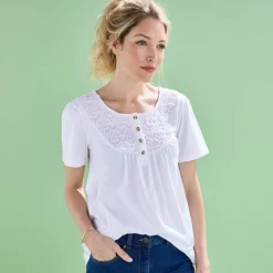 T-shirt met macramé en korte mouwen