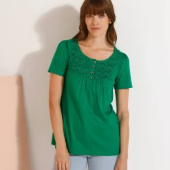T-shirt met macramé en korte mouwen