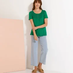T-shirt met macramé en korte mouwen