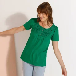 T-shirt met macramé en korte mouwen
