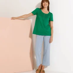 T-shirt met macramé en korte mouwen