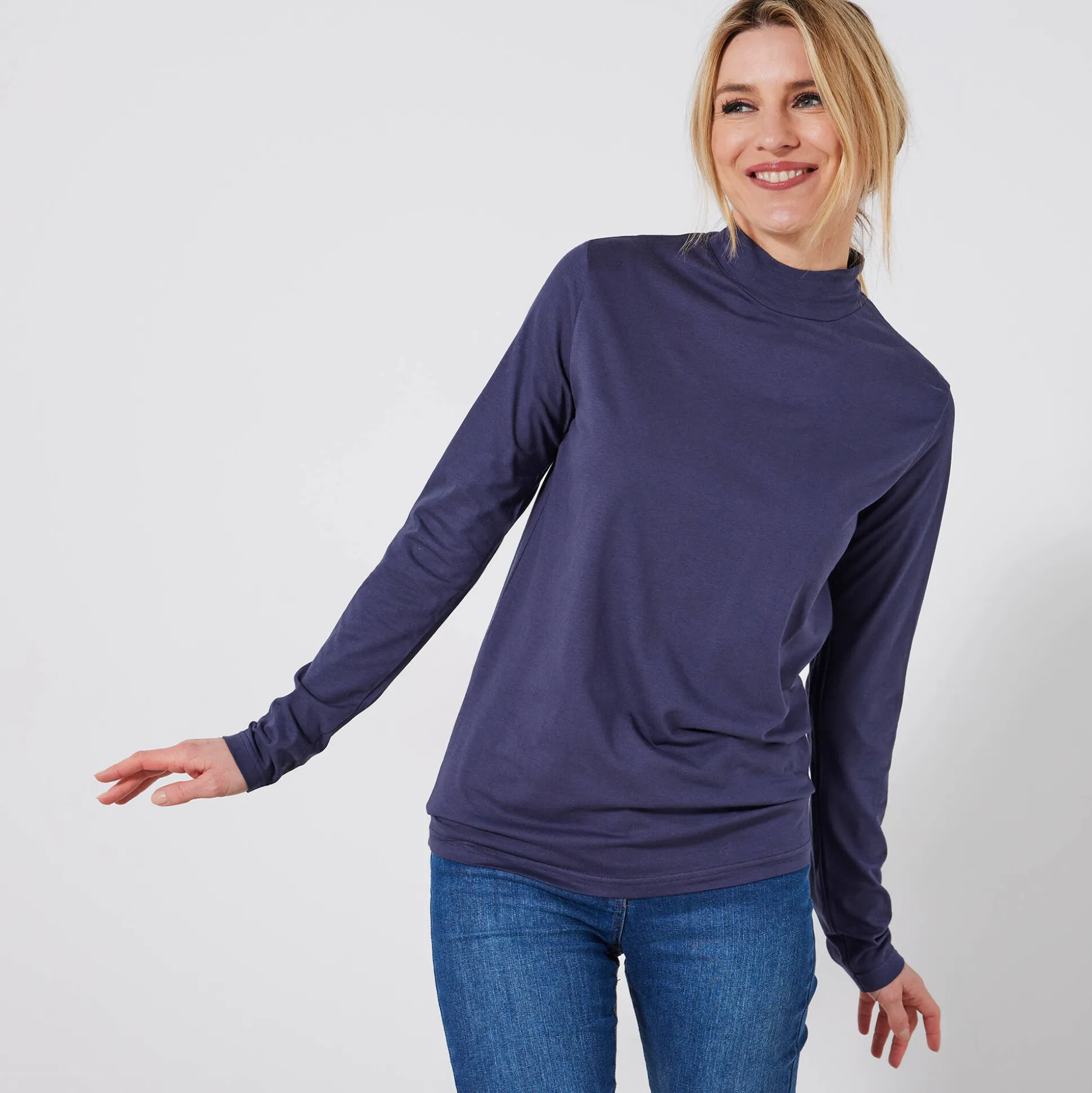 T-shirt met opstaande hals en lange mouwen