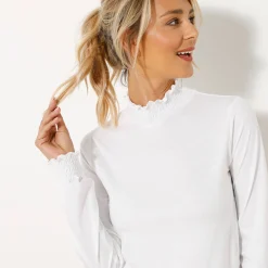 T-shirt met opstaande hals, smokwerk aan de mouwen