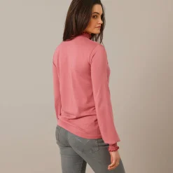 T-shirt met opstaande hals, smokwerk aan de mouwen