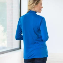 T-shirt met opstaande hals, smokwerk aan de mouwen