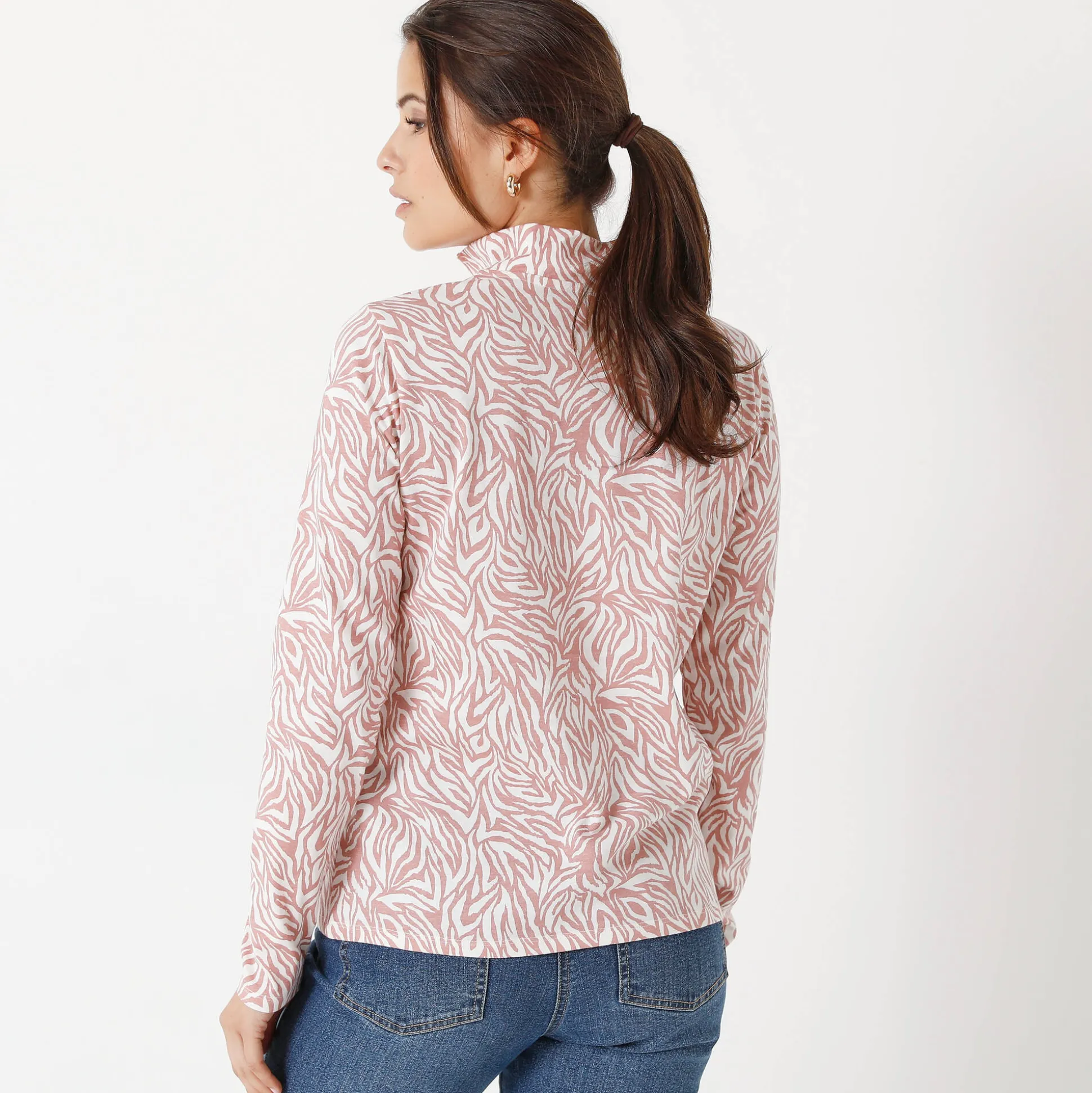 T-shirt met opstaande ritskraag en zebraprint