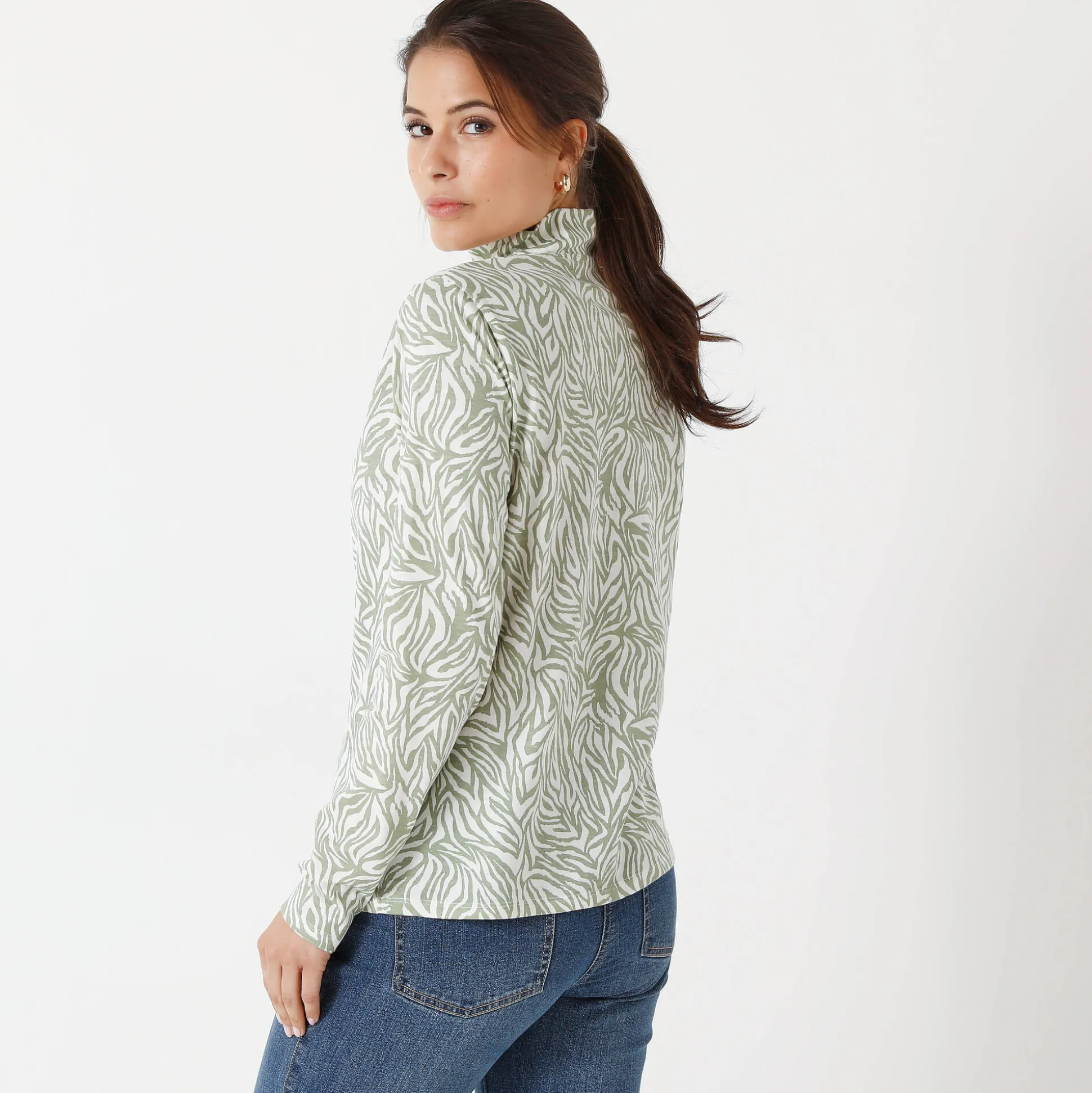 T-shirt met opstaande ritskraag en zebraprint