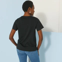 T-shirt met ronde hals en korte mouwen, detail in broderie anglaise