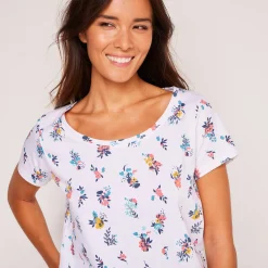 T-shirt met ronde hals en bloemenprint, katoen