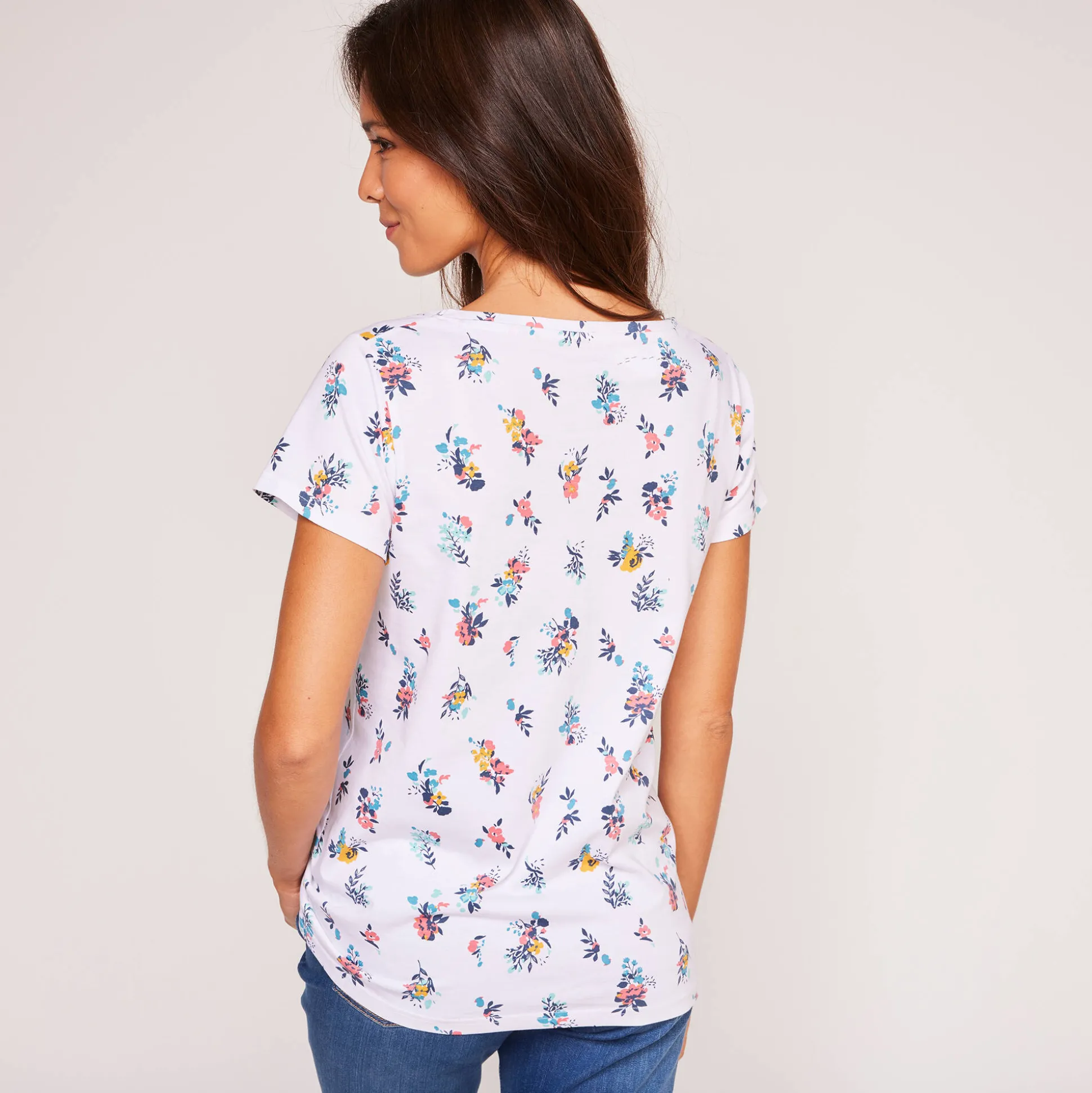 T-shirt met ronde hals en bloemenprint, katoen