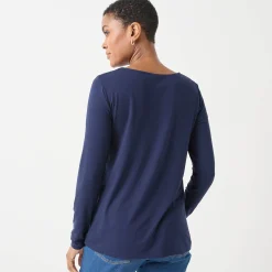 T-shirt met ronde hals en lange mouwen in kant