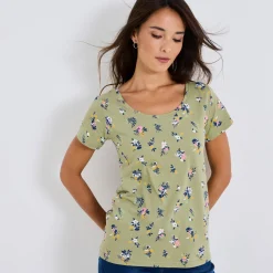 T-shirt met ronde hals en bloemenprint, katoen