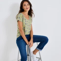 T-shirt met ronde hals en bloemenprint, katoen