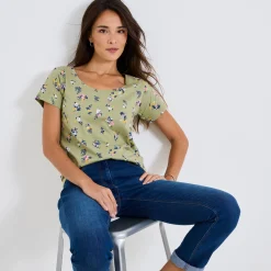 T-shirt met ronde hals en bloemenprint, katoen