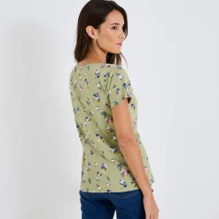 T-shirt met ronde hals en bloemenprint, katoen