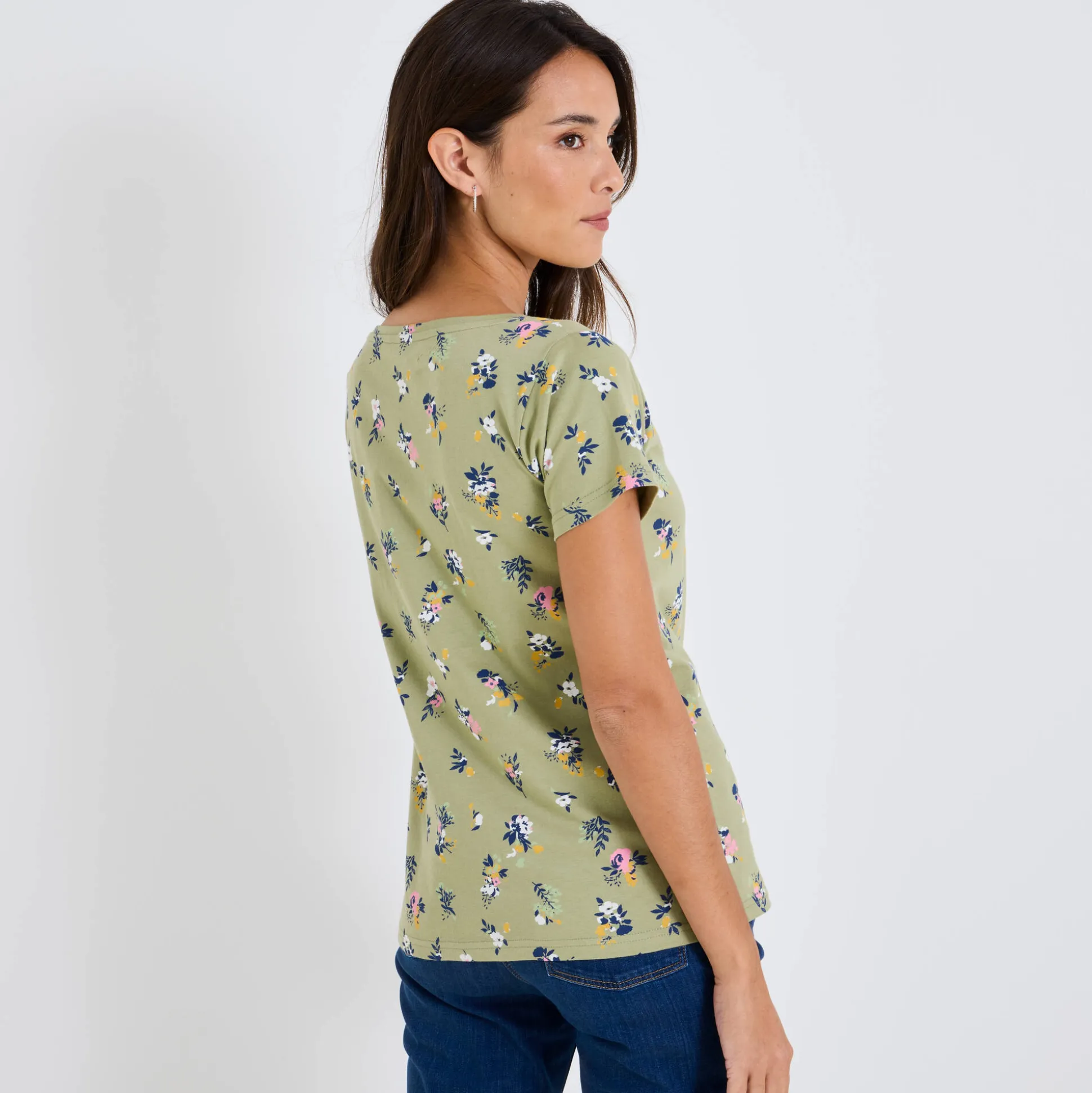 T-shirt met ronde hals en bloemenprint, katoen