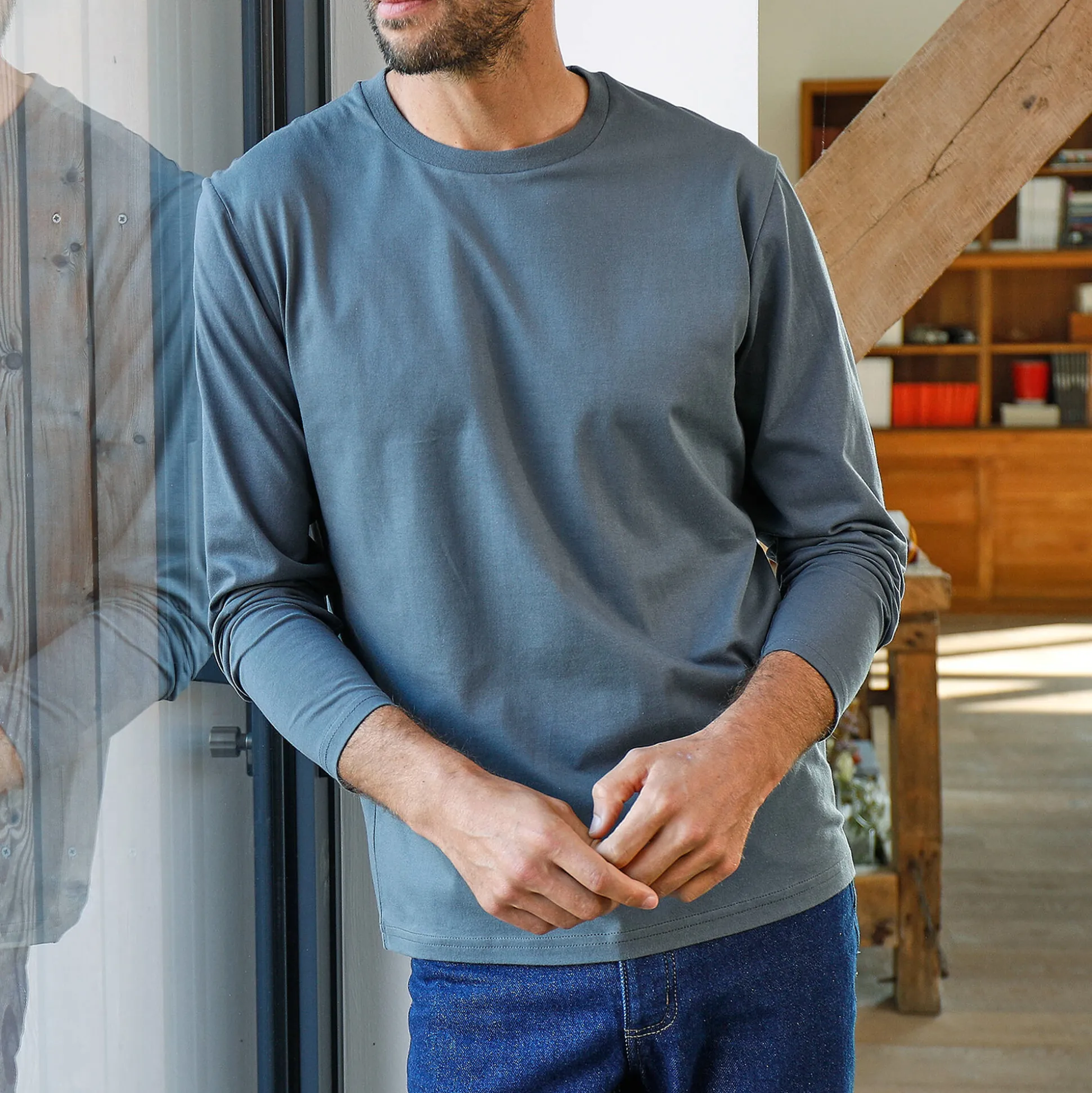 T-shirt met ronde hals en lange mouwen