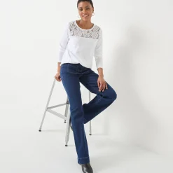 T-shirt met ronde hals en lange mouwen in kant