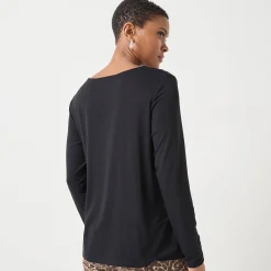 T-shirt met ronde hals en lange mouwen in kant