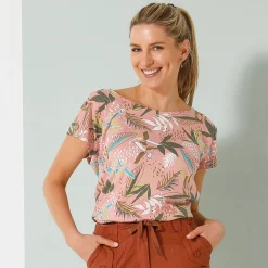 T-shirt met ronde hals en tropische print