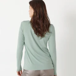 T-shirt met ronde hals en lange mouwen in kant