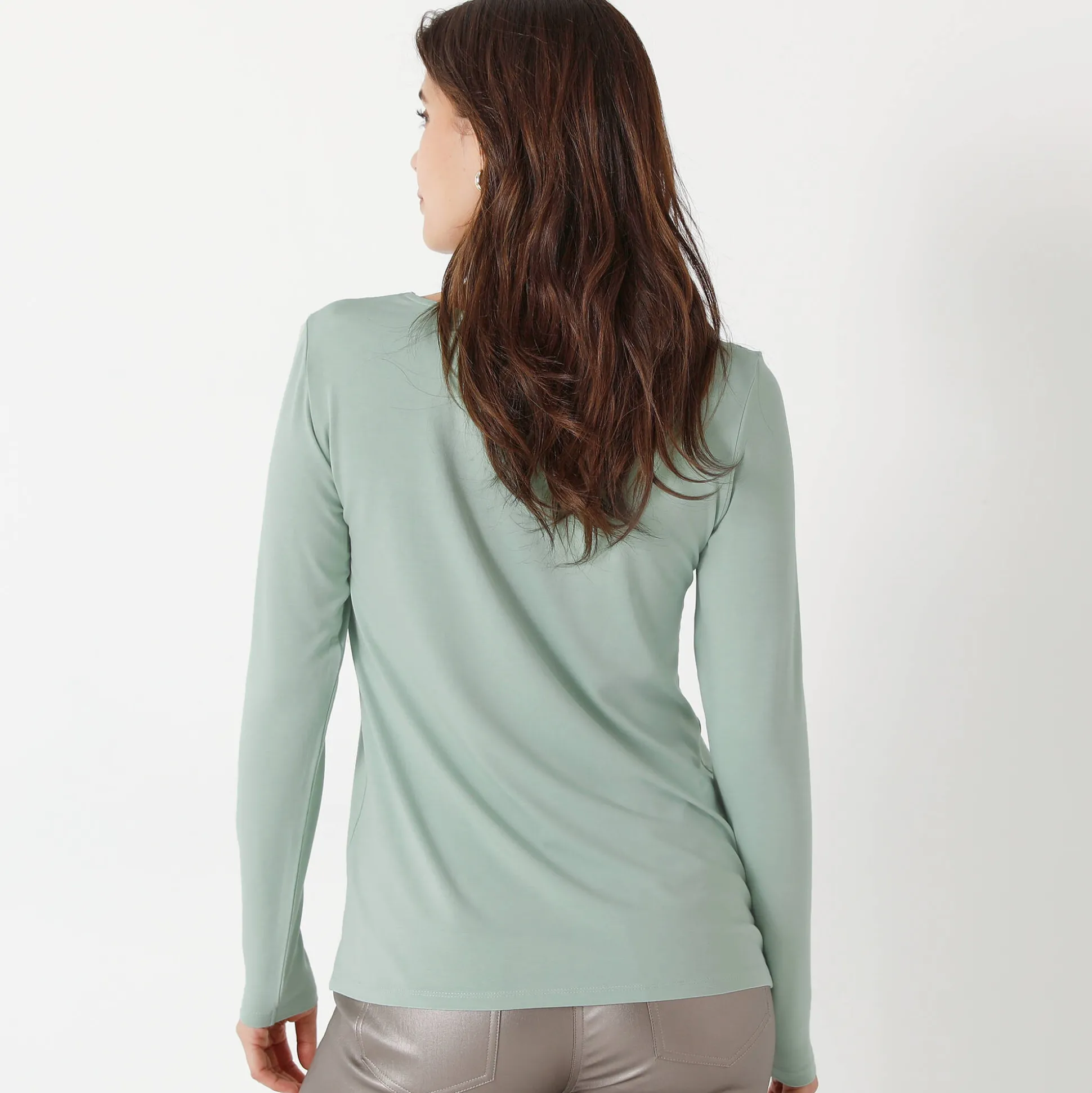 T-shirt met ronde hals en lange mouwen in kant