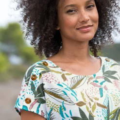 T-shirt met ronde hals en tropische print