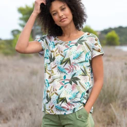 T-shirt met ronde hals en tropische print