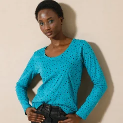 T-shirt met stippenprint in biokatoen(**)