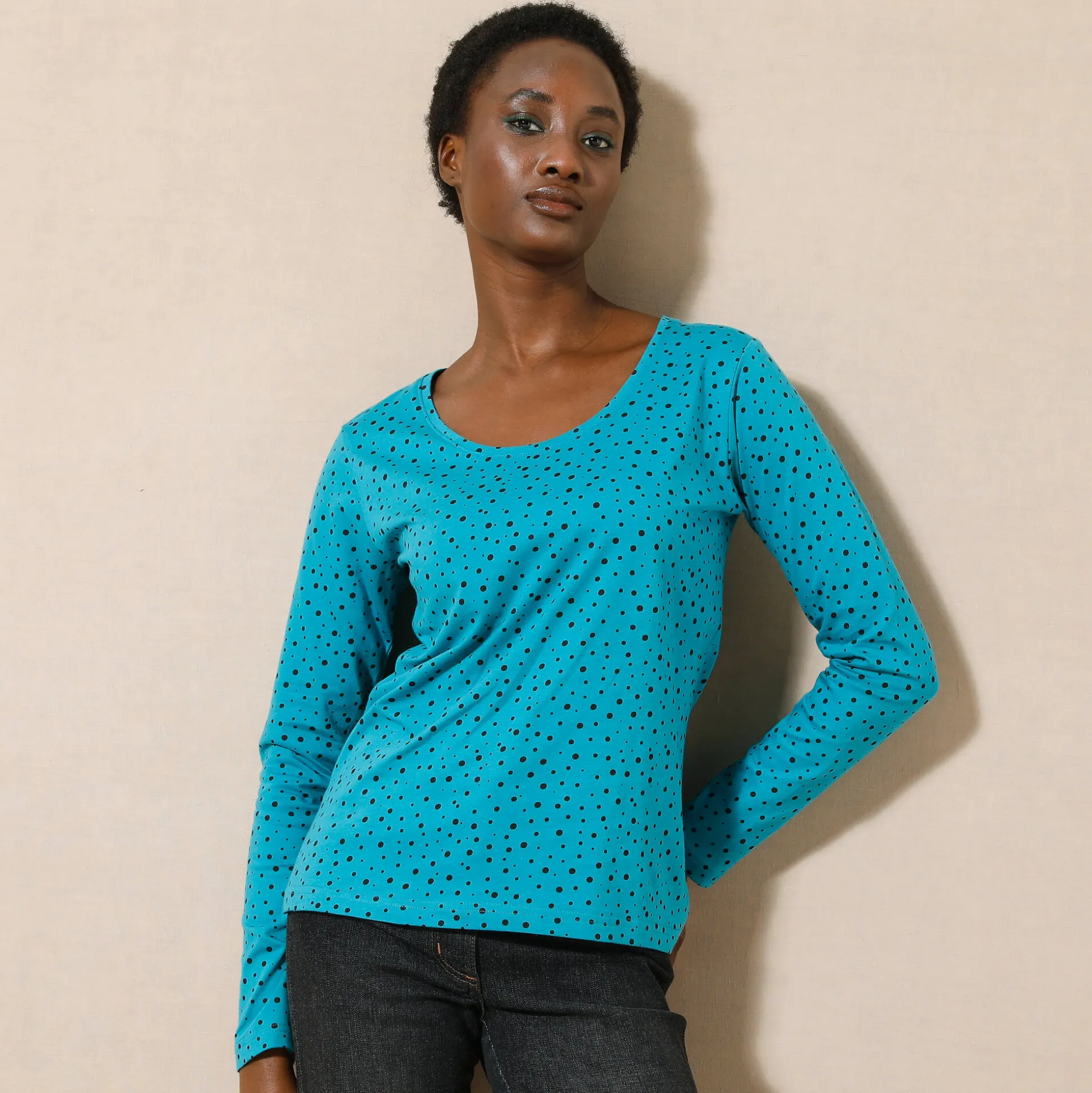 T-shirt met stippenprint in biokatoen(**)