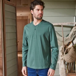 T-shirt met Tunesische hals en lange mouwen