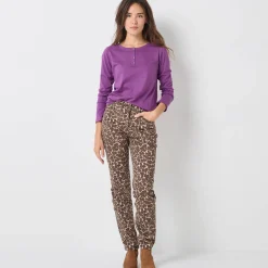 T-shirt met Tunesische hals en lange mouwen