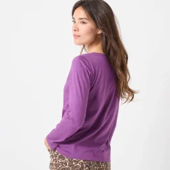 T-shirt met Tunesische hals en lange mouwen