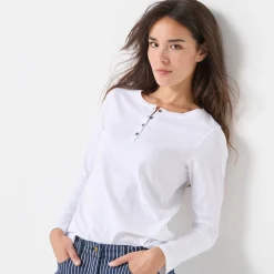 T-shirt met Tunesische hals en lange mouwen