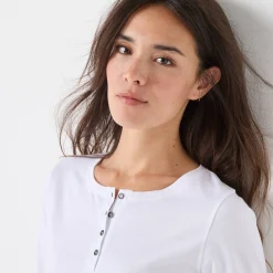 T-shirt met Tunesische hals en lange mouwen