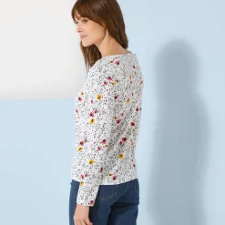 T-shirt met Tunesische hals en lange mouwen, bedrukt