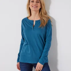 T-shirt met Tunesische hals en lange mouwen