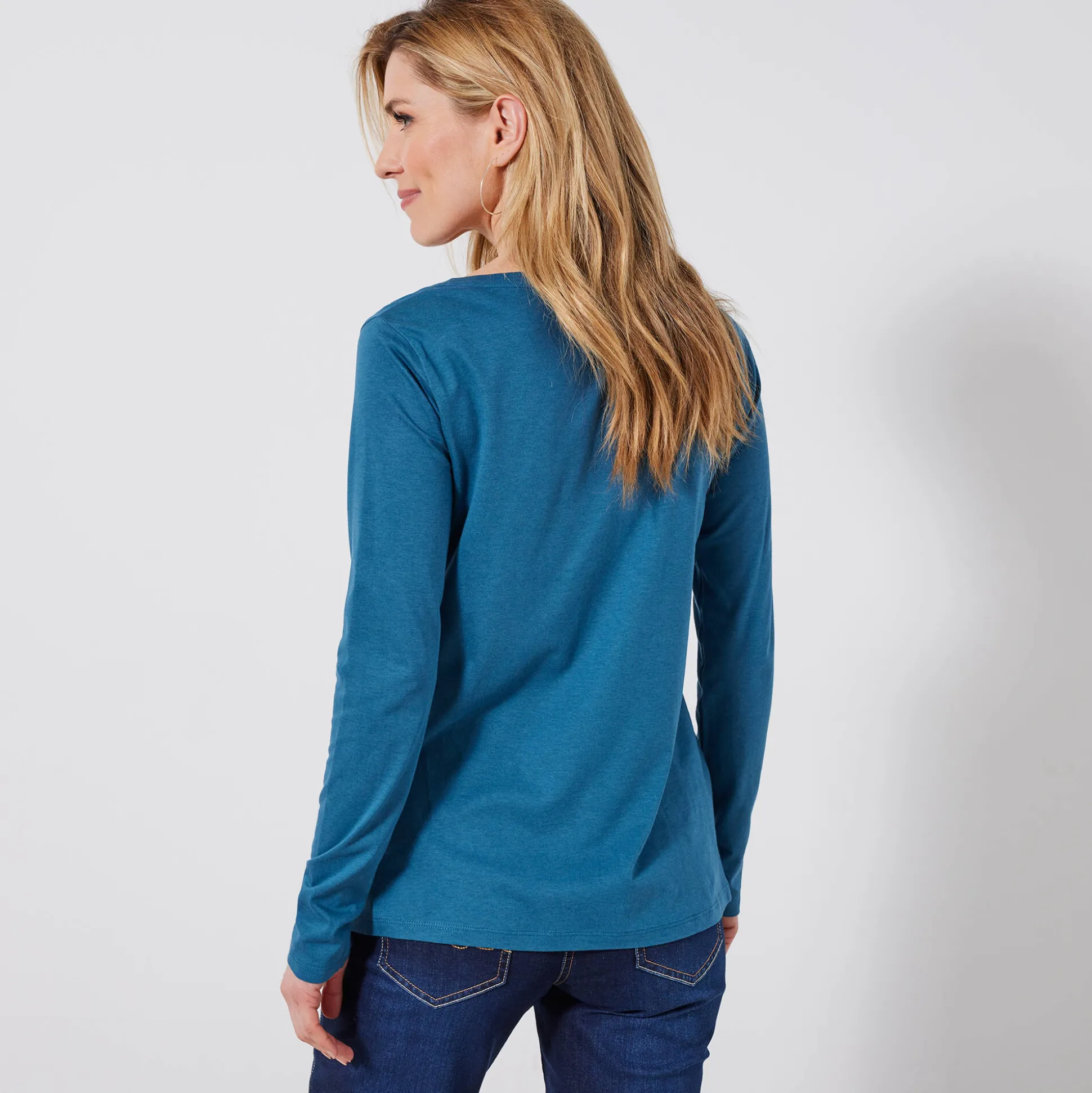 T-shirt met Tunesische hals en lange mouwen