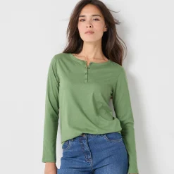 T-shirt met Tunesische hals en lange mouwen