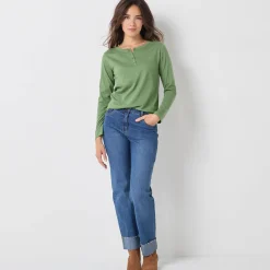T-shirt met Tunesische hals en lange mouwen