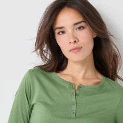 T-shirt met Tunesische hals en lange mouwen