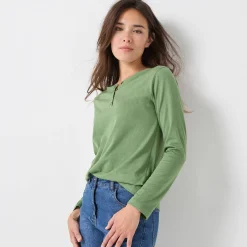 T-shirt met Tunesische hals en lange mouwen