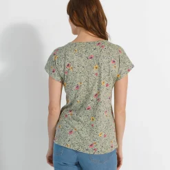 T-shirt met Tunesische hals en korte mouwen, bedrukt