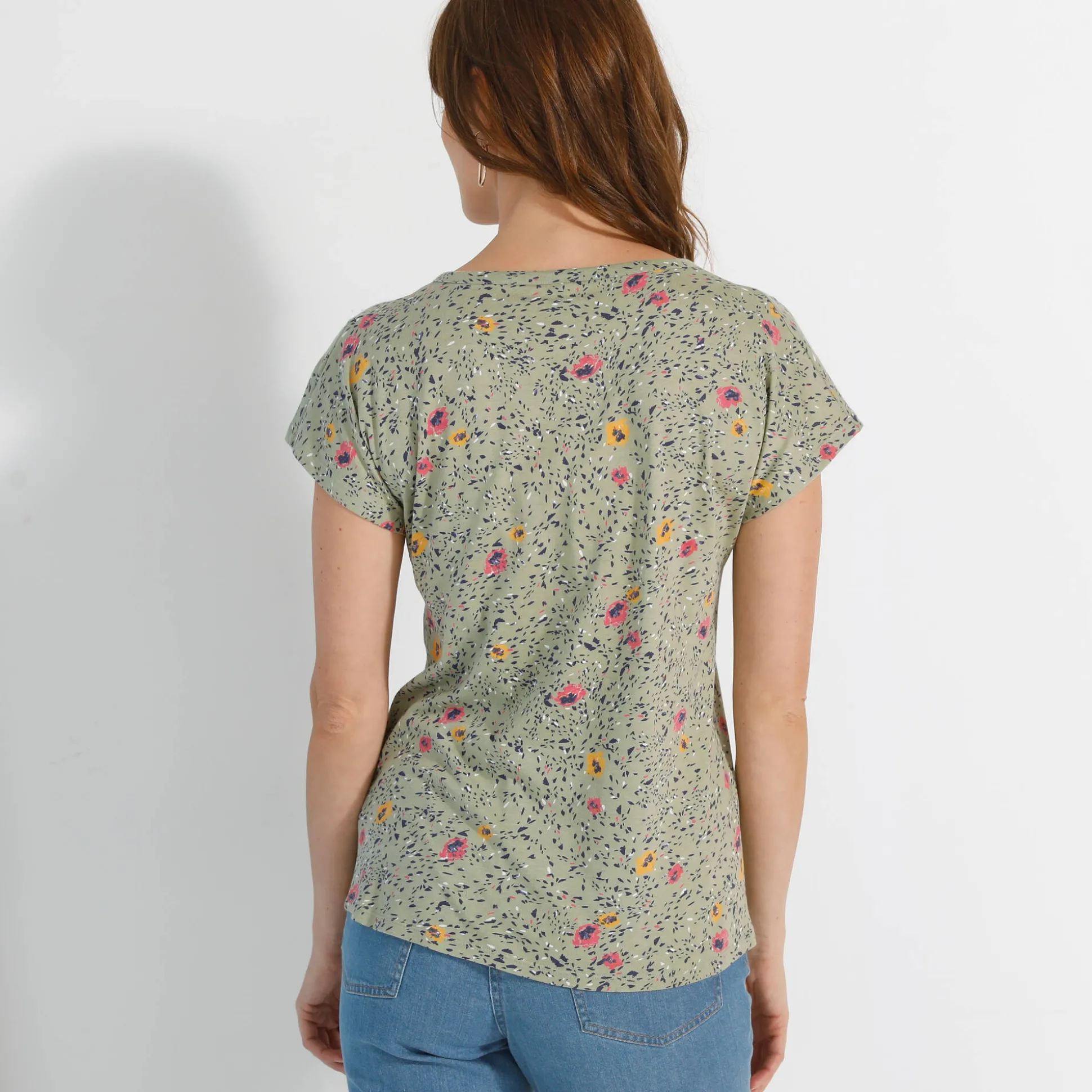 T-shirt met Tunesische hals en korte mouwen, bedrukt