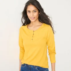 T-shirt met Tunesische hals en lange mouwen