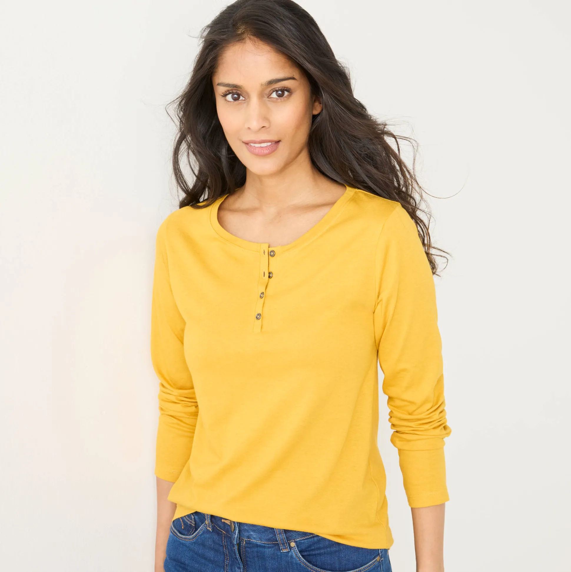 T-shirt met Tunesische hals en lange mouwen